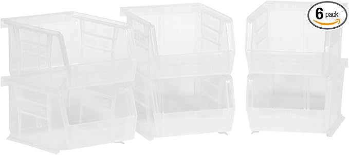 Akro-Mils 30210 AkroBins Plastic Storage Bins, Space-Saving Stackable Bins for Garage, Pantry, Craft Organization, 5-Inch x 4-Inch x 3-Inch, Clear, 6-Pack