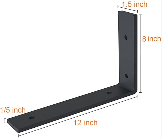 12 Inch Shelf Bracket Heavy Duty L Shelf Bracket 12 x 8 Inch Metal Shelf Bracket with Hardware, Black, 4 Pack