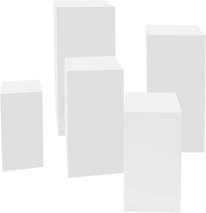 5Pcs Metal Square White Pedestal Stands, 5 Pack Flower Display Rack Dessert Table Cube Party Decoration Pillars for Wedding Ceremony Birthday Art Show 18''+20''+24''+30''+35''