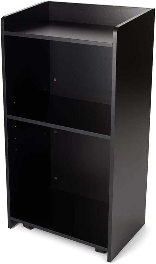 Displays2go Hostess Station, Hidden Wheels, Adjustable Shelf, Black (LCKDPHSBK)