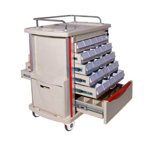 MS3C-200T, Lite Mobile Locking Medication Cart/Medical Storage Cart with Chart Rack