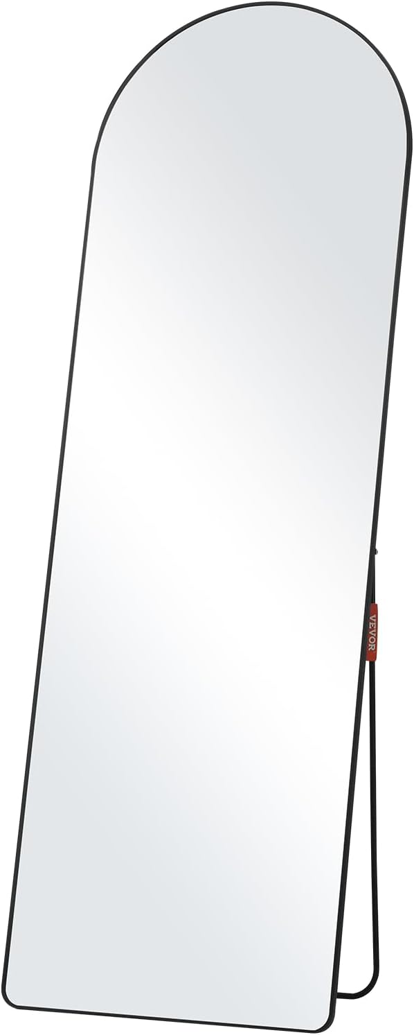 VEVOR Arched Full Length Mirror, 65'' x 22'', Large Free Standing Leaning Hanging Wall Mounted Floor Mirror with Stand Aluminum Alloy Frame, Full Body Dressing Mirror for Living Room Bedroom, Black