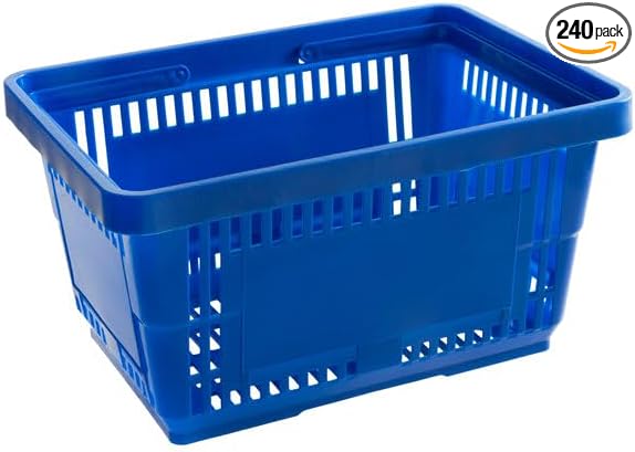 Plastic Shopping Basket, Blue, 16.75 x 11.81 x 8.87 Inches, 24L Capacity, Stackable, With Handles, 45 lb Weight Limit