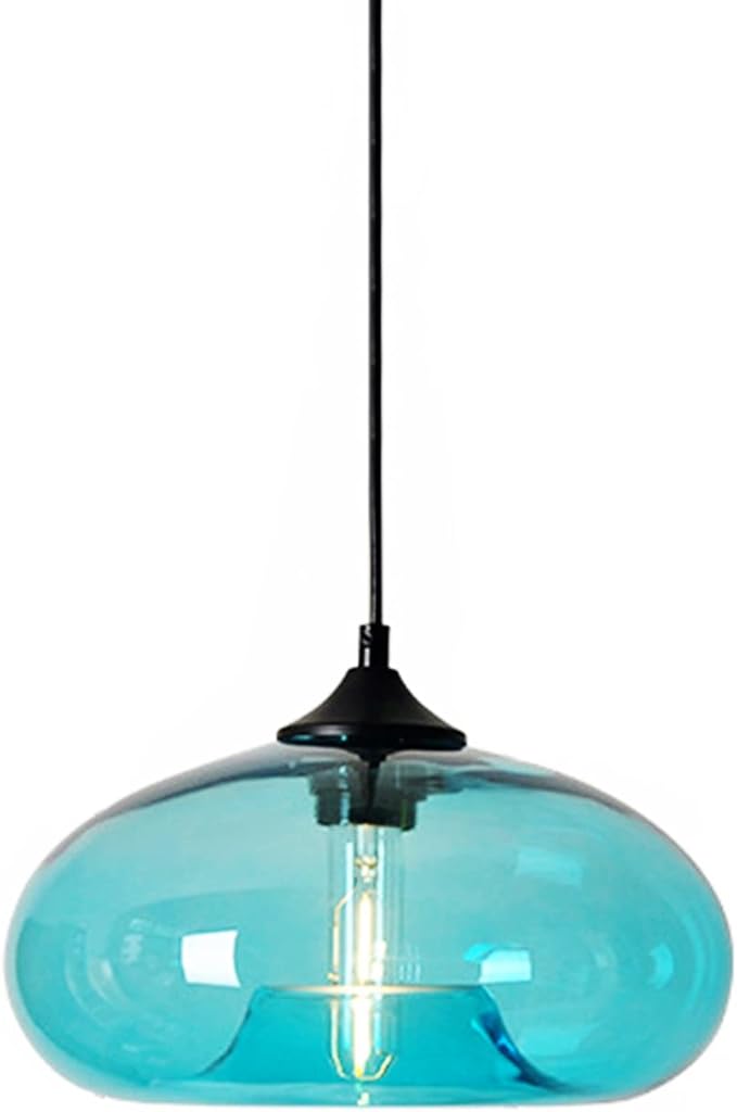 Industrial Shape of Onion Vintage Chandelier E27 Pendant Light Ceiling Lamp Colorful Glass Cage (Light Blue)