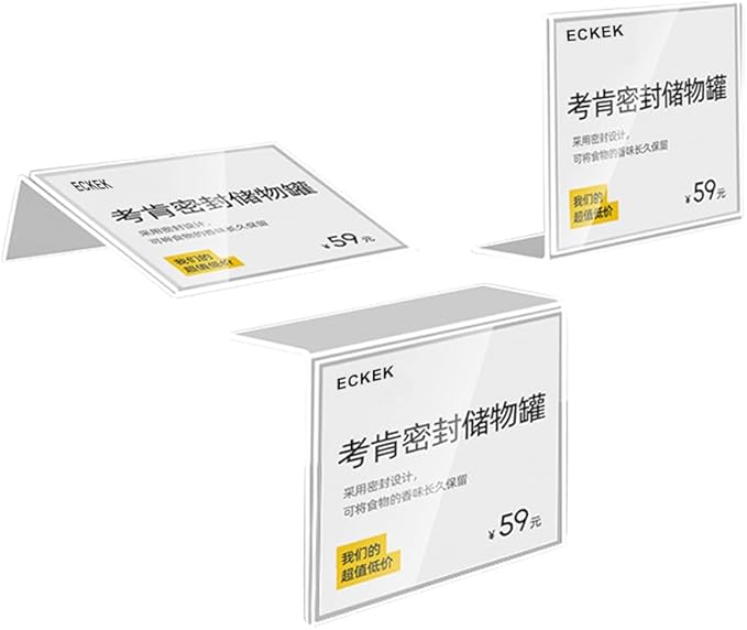 Self Adhesive Label Holder Acrylic Price Tag Displays Sign Holder L-Shape Table Top Sign Stand 10 Pack (60*40mm/2.36*1.57inches)