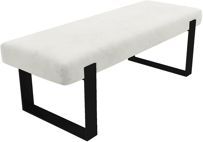 VANT Upholstered Bed Bench - Velvet Ivory - Matte Black - Contemporary Modern, Bedroom Bench Seat, Hallway, or Entryway