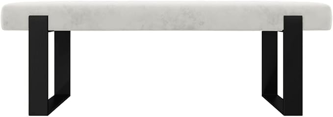 VANT Upholstered Bed Bench - Velvet Ivory - Matte Black - Contemporary Modern, Bedroom Bench Seat, Hallway, or Entryway