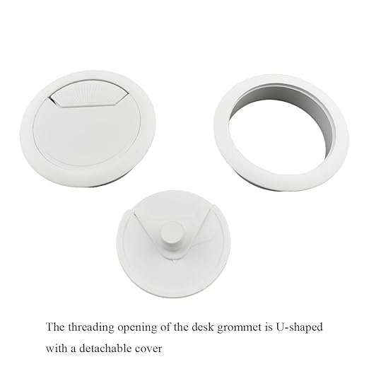 HAHIYO 2Pcs 2.4Inch/60mm White ABS Plastic Sector-Shaped Desk Grommet Wire Grommet Cable Management Cord Hole Cover Desk Wire Hole Insert Wire Organizer for Computer Office Home Equipment System