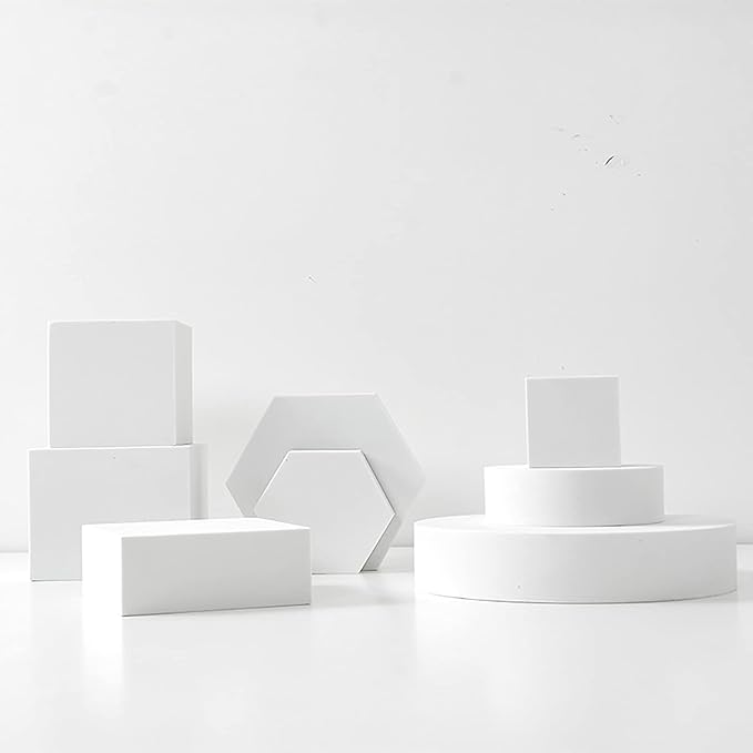 8PCS Geometric Cube Photo Props Set, Hard Foam Photography Background Props for Goods, Crafts, Lipstick, Jewelry, Cosmetics, Makeup Tools, Food (White)