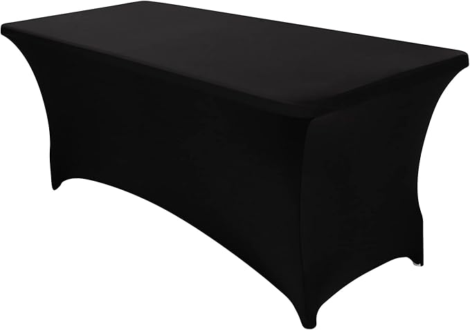 Spandex Table Cover 1 Pack 6FT Black Fitted Tablecloths,Washable Wrinkle Resistant Stretch Table Cloth Rectangle for Vendor Booth Display Items,Party Supplies for Adults,Wedding Decorations,Banquet