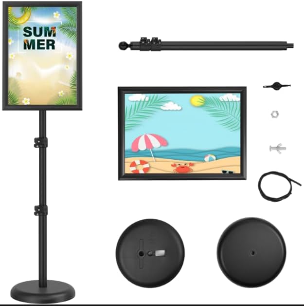 2Pack Sign Holder,11x17 inch Telescopic Adjustable Floor Sign Stand - Aluminum Openable Frame, 360° Rotatable, Suitable for Vertical and Horizontal Display - Perfect for Malls, Schools, Restaurants