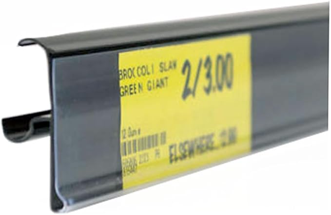 Price Tag Holder and Molding for Double Wire Cooler/Freezer Shelves | 28" Long | 1.25" High | 50 Pack | Black