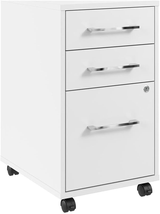 Bush Business Furniture Hustle 3 Drawer Rolling File Cabinet in White, Mobile Document Storage for Home and Professional Office