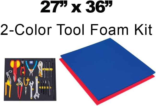 5S Tool Box Shadow Foam Organizers (2 Color) Custom Size (27" x 36", Blue Top/Red Bottom)…