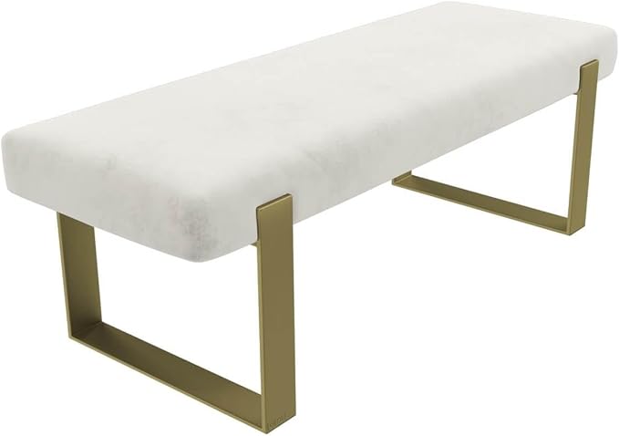 VANT Upholstered Bed Bench - Velvet Ivory - Burnished Brass - Contemporary Modern, Bedroom Bench Seat, Hallway, or Entryway
