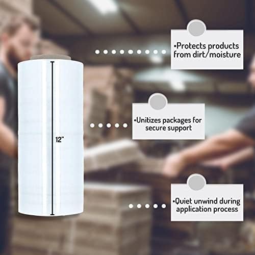 PSBM 256 Rolls 12 Inch x 1500 Feet 90 Gauge Stretch Film/Wrap, Heavy Duty Industrial Strength Clear Shrink Plastic Wrap for Moving, Packing, Shipping, Pallet Wrapping & Storage