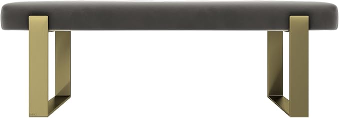 VANT Upholstered Bed Bench - Velvet Gothic Grey - Burnished Brass - Contemporary Modern, Bedroom Bench Seat, Hallway, or Entryway