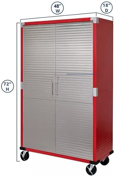 Heavy Duty Storage Solid Stainless Steel Cabinet with Lockable, Adjustable Shelf, Metal Garage Organizer (Red, 48" W x 18" D x 72" H)