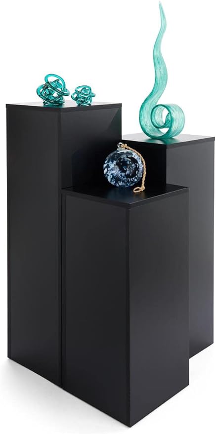 Displays2go Set of 3 Portable Pedestals for Floor, 12.5" Square Top - Black (WDCUBEBLK03)
