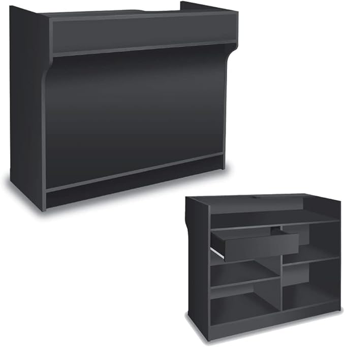 Only Hangers Display Checkout Register Stand with Drawer and Counter Space - Avilable in White, Black, and Maple (Ledge Top, Black, 48")