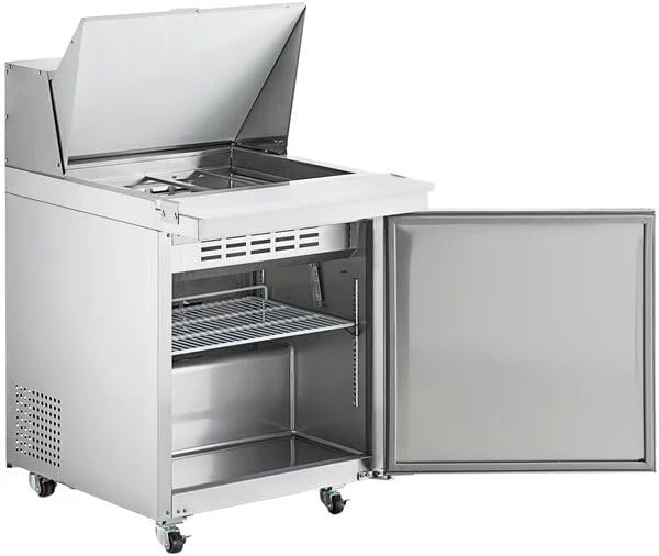 27-Inch ADA Height Commercial Mega Top Refrigerated Sandwich Prep Table, Stainless Steel, 1-Door, 6 Cu Ft Capacity, Digital Control with Auto Defrost, R290 Refrigerant