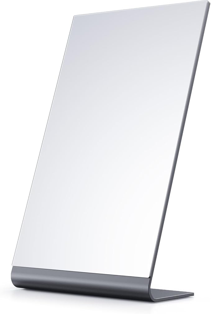 Rectangular Makeup Mirror for Desk, 12 inch Aluminum Free Standing Table Mirror, Bathroom Counter Mirror, Space Black