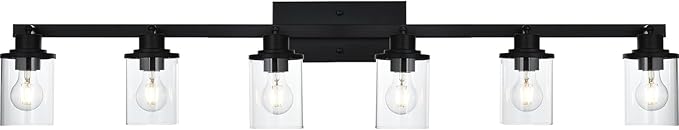 Yaohong 6-Light Track Lighting Kit Black Track Lighting Fixtures, Bathroom Wall Light Ceiling Mount Rotatable Spotlights, Kitchen Ceiling Light Fixtures with Glass Shade for Bathroom Hallway Shop