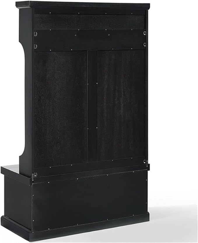 Pemberly Row Tall Entryway Hall Tree with Storage Bench in Distressed Black