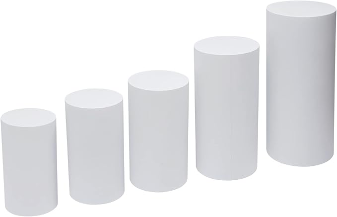 5Pcs Cylinder Pedestal Stands 20''/21.5''/23.5'' /29.5''/35.5'' Round Cylinder Pedestal Pillars Metal Pedestals Display Cake Cylinder Stand Dessert Display Pillars Dessert Stand for Party Decoration