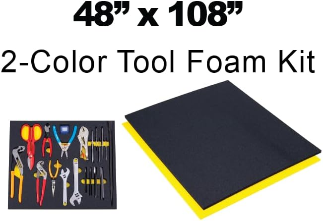 5S TOOL BOX SHADOW FOAM ORGANIZERS (2 COLOR) CUSTOM SIZE ROLL (48" x 108", Black Top/Yellow Bottom)
