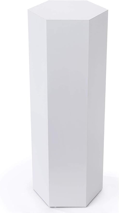 Displays2go Hexagon Pedestal Showcase, Laminated Particle Board - White (SMHEXPD36WHT)