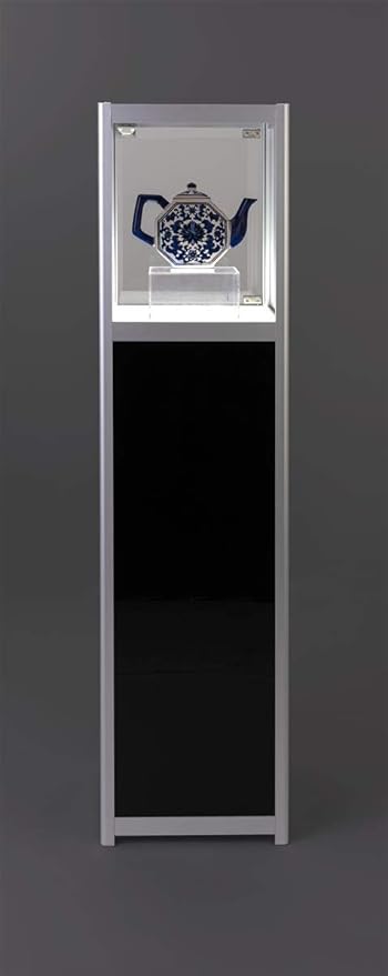 Displays2go Pedestal LED Display Case, Illuminated Panels, Rechargeable - Silver (LEDDCPSLV)