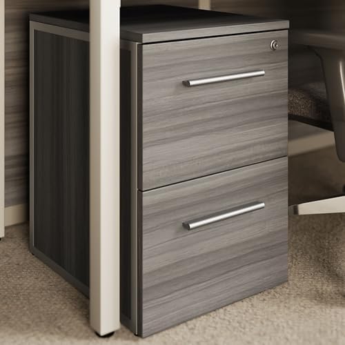 nbf signature series at Work Office Files Pedestal Cabinet - Two Drawer File Cabinet with Lock - Gray Laminate Office Filing Cabinets - 26.46" H Modern Mobile File Cabinet Document Storage