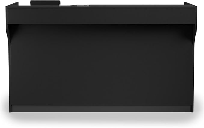 Free-Standing Black Melamine Register Stand, 72 w x 42 x 18-Inch, with Adjustable Shelves, Pull-Out Drawer, and Check Writing Area