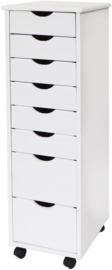 Pemberly Row Modern Solid Wood 6+2 Drawers Roll Utility Cart in White