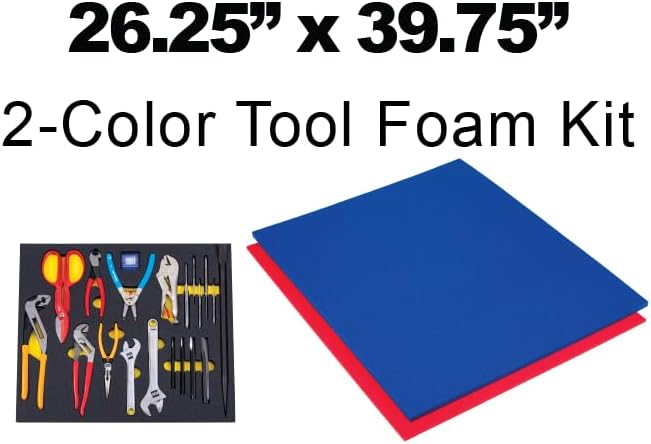 5S Tool Box Shadow Foam Organizers (2 Color) Custom Size (26.25" x 39.75", Blue Top/Red Bottom)…