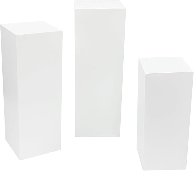 3 PCS Square Pedestal Stands, Free Standing Metal White Flower Display Rack Stand, Reusable Plinths Dessert Table, Tall Pedestal Cake Cube Display Pillars for Wedding, Birthday Decorations