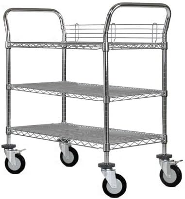 Omega 3 Tier Heavy Duty Rolling Utility Carts with Wheels and Handle Bar, NSF Certified 1200LBS, Commercial Serving Storage Cart for Warehouse Garage Kitchen, 21" Deep x 54" Wide x 39" High, Silver