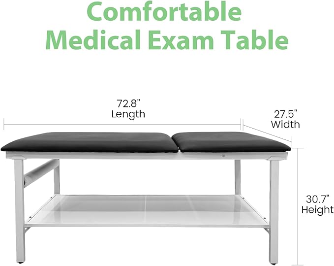 Adjustable Exam Table with Paper Roll Dispenser & Shelf, Physical Therapy Medical Exam Table, Patient Examination Bed, Durable, Low Maintenance and Holds Up to 400 Lbs (Black)