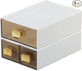 Spacious Desk Drawers, Stackable Desktop Organizer, Plastic Storage Box for Office, School & Home Supplies (1 Middle & 2 Small Drawers, White)