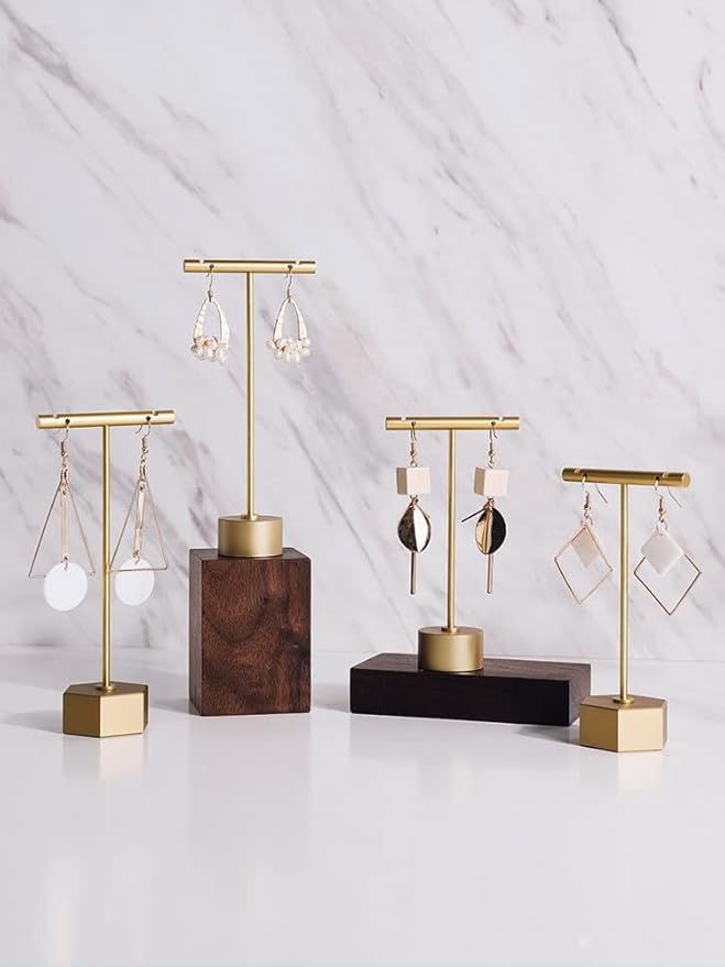 GISELA D 4Pcs Gold Metal Earring T Bar Stand Retail Display Holders for Show, Jewelry Online Stores Photography Display Props (Gold 4pcs)