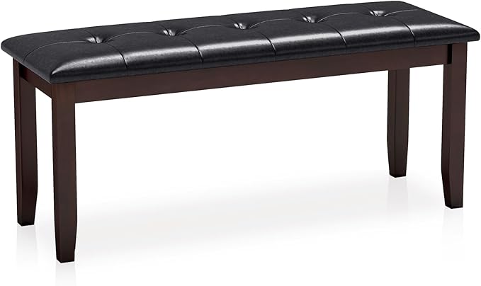 Giantex Dining Room Bench, Traditional Upholstered Table Benches, Hallway PU Leather Bench Entryway Bench, Bedroom Bench for End of Bed, Ottoman Bench (Brown)