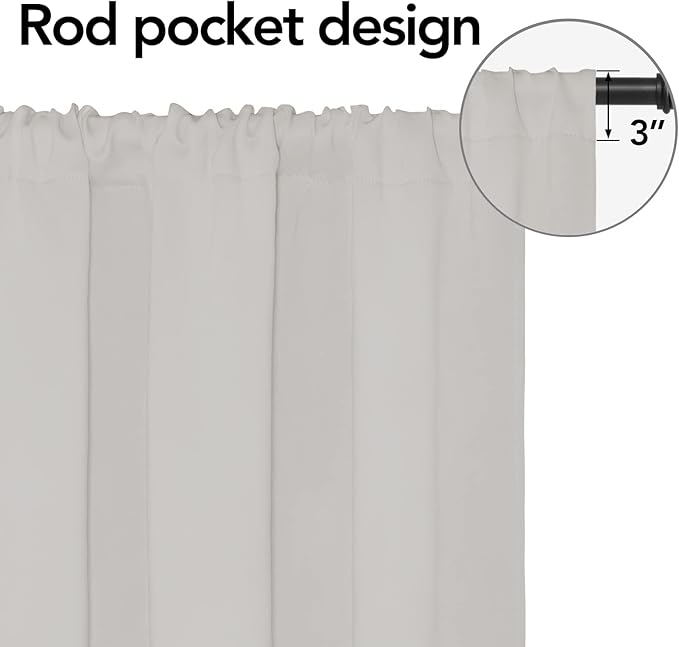 Easy-Going Rod Pocket Blackout Curtains for Bedroom, Room Darkening Window Curtains for Living Room, Thermal Insulated Noise Reduction Solid Window Drapes, 2 Panels (42x84 in, Light Linen)