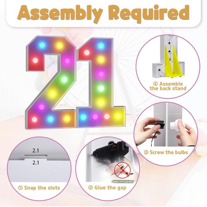 Marquee Numbers Colorful 21st Birthday Decoration: 4FT Large Light Up 21 Year Old Birthday Decorations Anniversary Backdrop Cardboard Sign 18 Colors Number 21 Mosaic Balloon Frame
