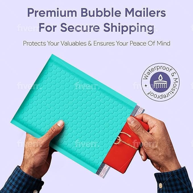 Teal Small Bubble Mailers 4x8 Inch #000 | Thick Padded Poly Mailer Envelopes | Mailing Trading card sports Card Bubble Envelopes | Water & Tear Resistant | 500 Pack Bulk