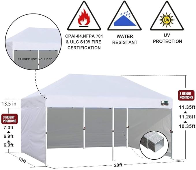 Eurmax USA 10'x20' Pop-up Canopy Tent Commercial Instant Canopies with 4 Removable Zipper End Side Walls and Roller Bag, Bonus 6 SandBags(Navy Blue)