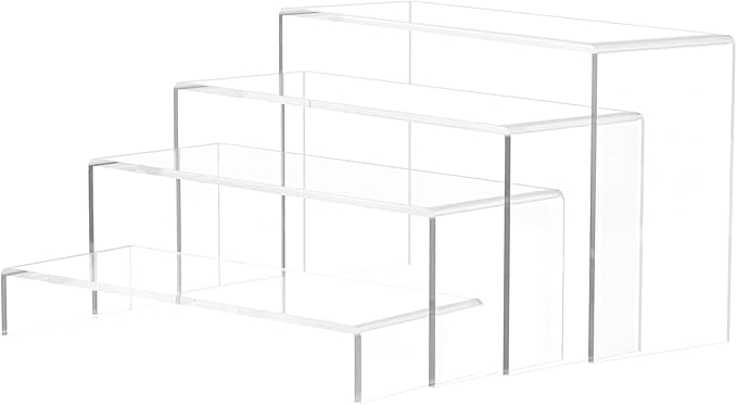 Black Matte Metal Display Stand,8 Pcs 2 Set Display Risers, Metal Rectangular Display Shelf for Showcase, Dessert, Toys, Perfume (Clear, L7 x8 x9)