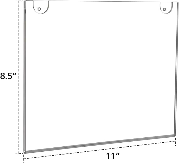 NIUBEE 6-Packs Acrylic Wall Sign Holder 8.5x11 Horizontal, Clear Plastic Picture Frames , Wall Mounted Design, Support No Drilling (Provide 3M Tape and Mounting Screws)