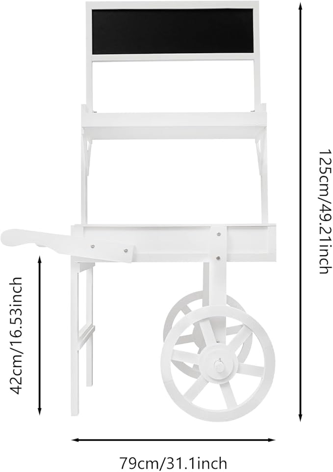 Flower Display Stand with Blackboard, 2 Tier Flower Cart Display Rack, Plant Holder Display with Decoration Wheels, Heavy Duty Moving Flower Rack for Patio Garden Living Room Florist(White)
