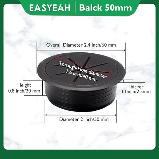 10 Pcs Desk Grommet 2" / 50 mm, Desk Hole Cover for Cables Black, Cable Grommet ABS Plastic, Desk Hole Grommet for Home & Office Pc, Detachable Cable Cord Organizer